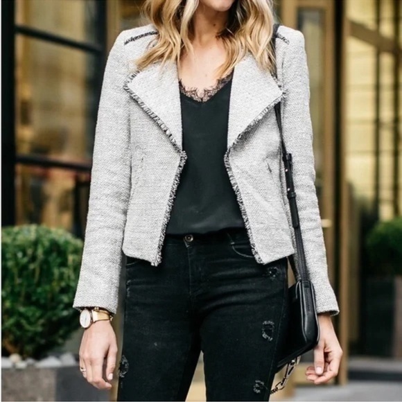 New with Tags LOFT Black and White Fringe Tweed Open Blazer - Picture 4 of 10